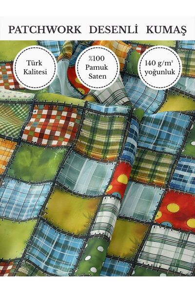 FabricMarket %100 Pamuk Saten Patchwork Kumaş – 155×100 cm – Dikiş ve DIY İçin