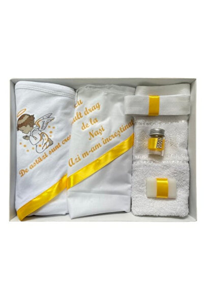 Paperla Trusou de botez, 6 piese Ingeras imprimat, galben