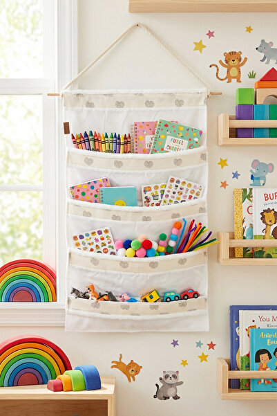 HAMUR Behind-The-Door Hanger 4-Compartment Bathroom Cabinet Organizer Children's Room Over-The-Door Wall Organizer Melis