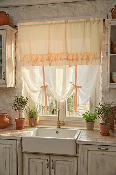 cotton maison Country Style Potlu Perde Çift Fırfırlı - Korniş ve Rustik Uyumlu