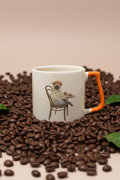 giftkonsept Autumn Themed Cute Cat No:3 Printed Orange D Mug with Handle