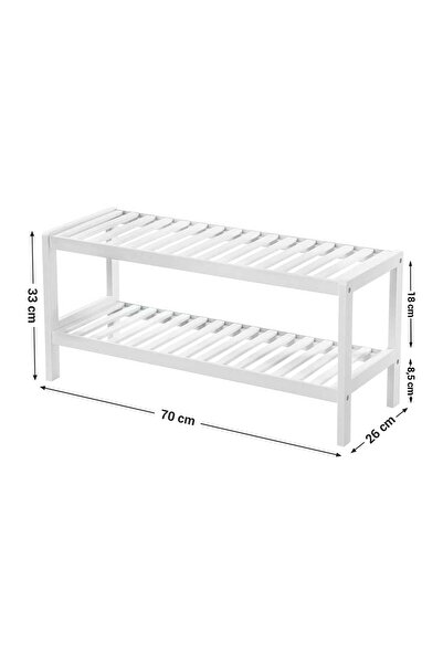 ASTERA Beyaz, 2 Seviyeli, Bambu, Ayakkabı Düzenleyici, 70x26x33 Cm