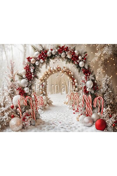 Minimalisfy Büyülü Kış Şeker Kamışı Noel Yılbaşı Temalı 200x150cm Stüdyo Fonu