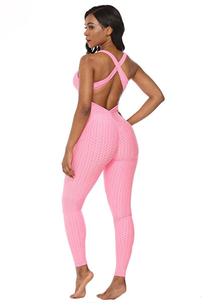 WildFashion Long jumpsuit with textured pattern and bare back G731-5