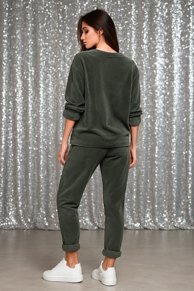 LaraLisa Crew Neck Velvet Women's Top and Bottom Set