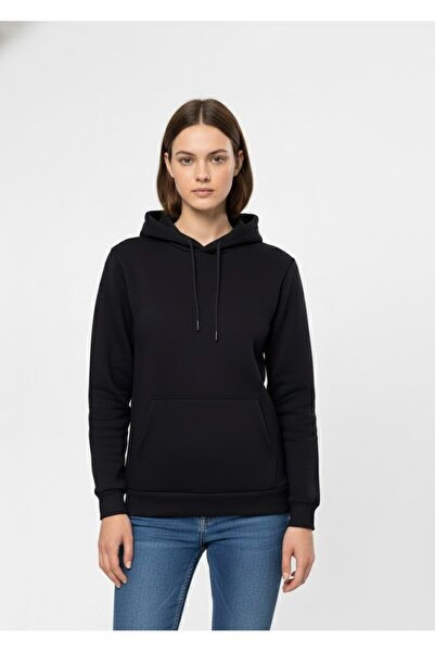 SÜVARİ supradimensionat Bumbac lat croială cu textura moale, cu fleece în interior basic cu glugă Negru Swea tricou