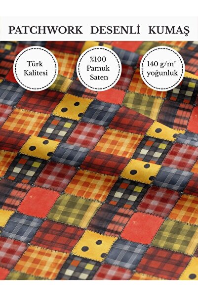 FabricMarket %100 Pamuk Saten Patchwork Kumaş – 155×100 cm – Dikiş ve DIY İçin