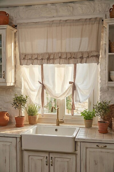 cotton maison Country Style Potlu Curtain Double Ruffle - Cornice and Rustic Compatible