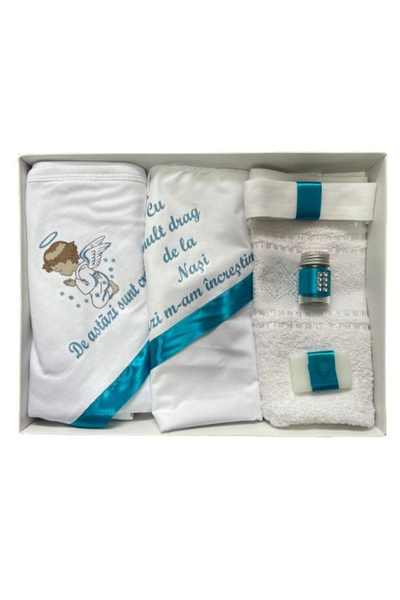 Paperla Trusou de botez, 6 piese Ingeras imprimat, albastru marin