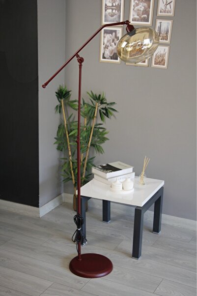 Bamyum Solvia Cam Bal Rengi Vişne Gövde F Kol Lambader Modern Oturma Odası