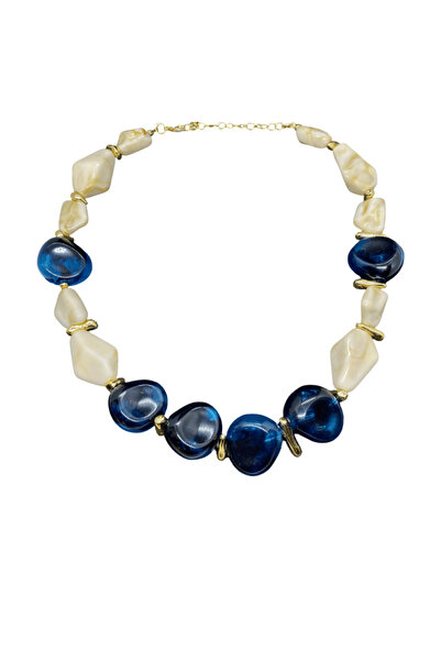 FM 🔵   Blue and Cream Acrylic Necklace — Elegant and Nautical Design Sophist...