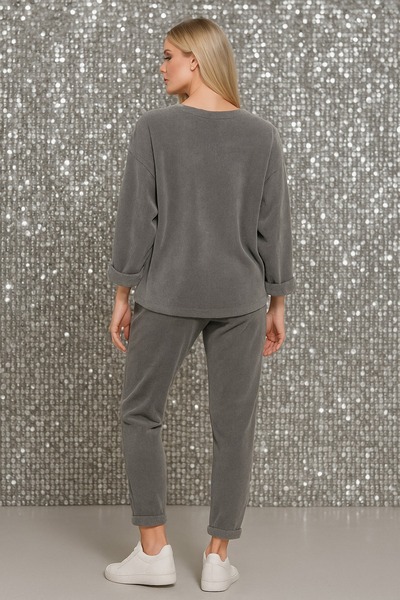 LaraLisa Crew Neck Velvet Women's Top and Bottom Set