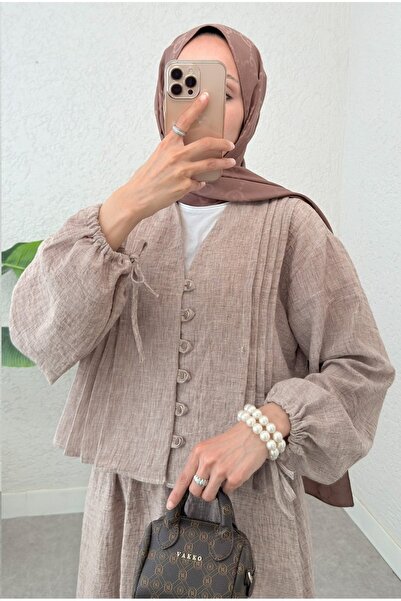 Vivessa Nervür Keten Kumaş Tesettür İkili Takım