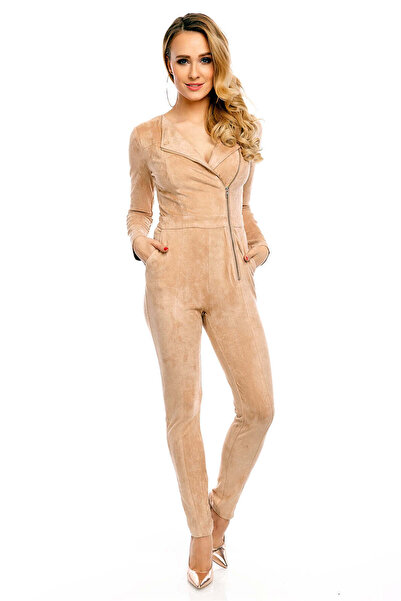 WildFashion Faux suede jumpsuit with front zipper N562-155