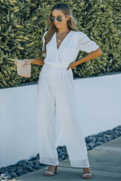 WildFashion Flowy jumpsuit with V-neck and short sleeves K837-2