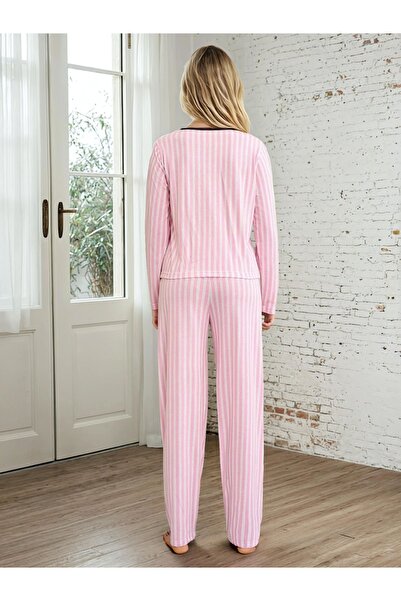 CARLA MARA Striped Pink Time to Relax Printed Pajama Set
