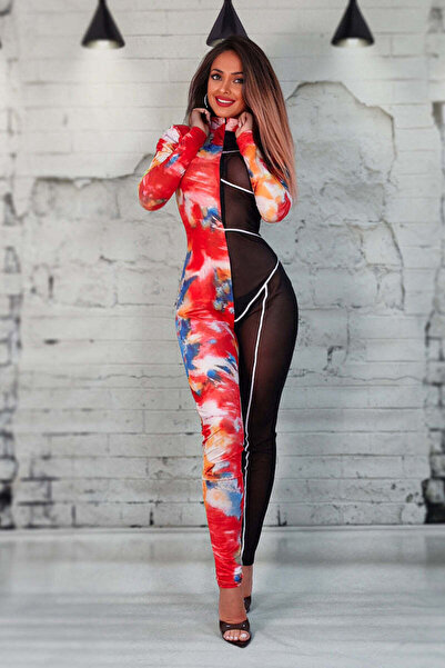WildFashion Fancy long jumpsuit made of super-elastic material and semi-transparent mesh G741-115