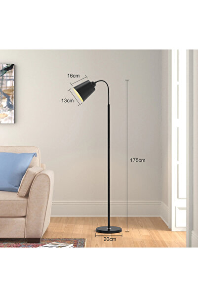 YESMAX Black Floor Lamp, Metal Hose Swivelling Head Standing Lamps, Floor Lighting, Tall Reading Lights