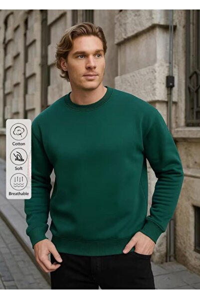 FAVORİST Men's Solid Basic Circular Neck Sweatshirt