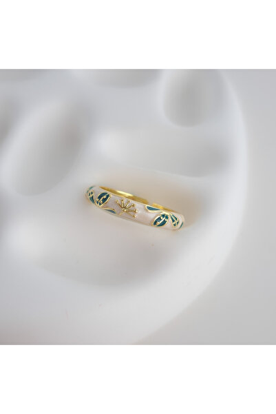 Norevia 3 Al 2 Öde 3 Al 2 Öde Beyaz Mineli Yaprak Desenli Yüzük