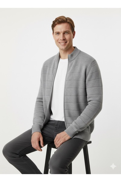 ModaPlaza Men's Zippered Cardigan 500
