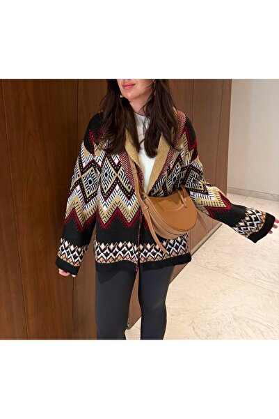 Lavanta Tekstil Zigzag Patterned Knitwear Cardigan
