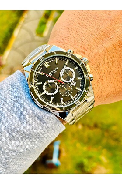 Tom Jones Fonksiyonlu Erkek Kol Saati Gümüş Renk Çelik Kordon 5 Atm Su Geçirm...