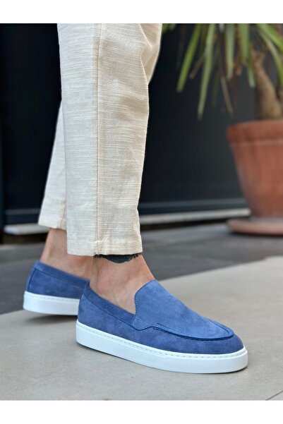 Arda Men's Shoesba0241 Laceless High Sole Blue Suede Men's Shoes