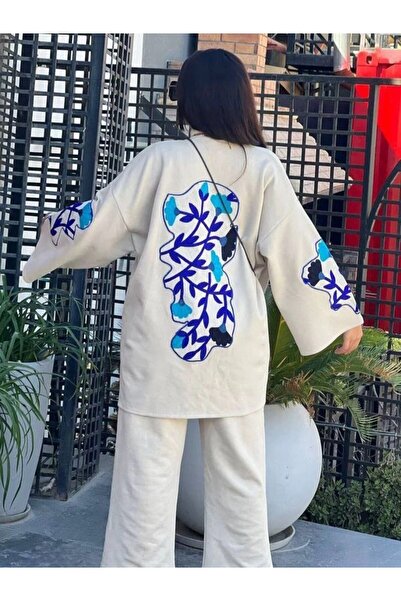 SWAN.AE Two-piece set, pants and wide jacket with embroidery and bag, suede, FREE SIZE UP TO 90 KG, Chic