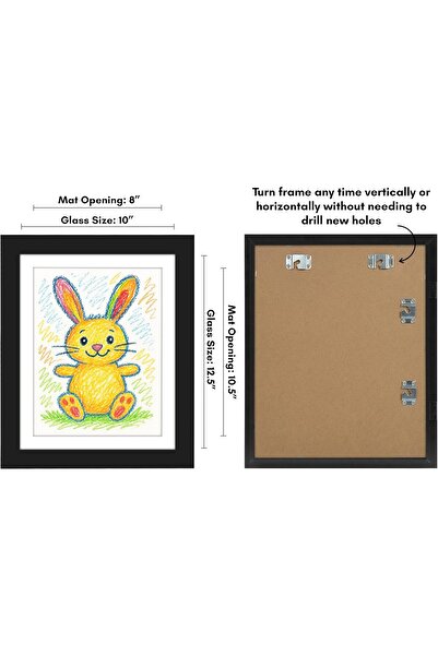 Americanflat 10x12.5 Kids Artwork Picture Frame in Black - Displays 8.5x11 with Mat