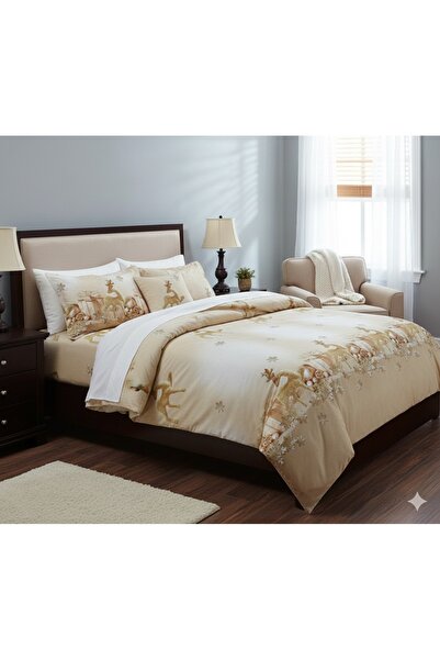 Truva Grup Finet Bed Linen "Reindeer on Christmas Eve" - 6 Pieces, 230x250