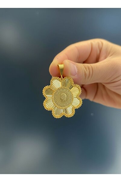 kuyumcu nurettin 9.50 gr (GRAM) Dorikalı Papatya Desenli Çeyrekli Kolye Ucu 22 Ayar Altın
