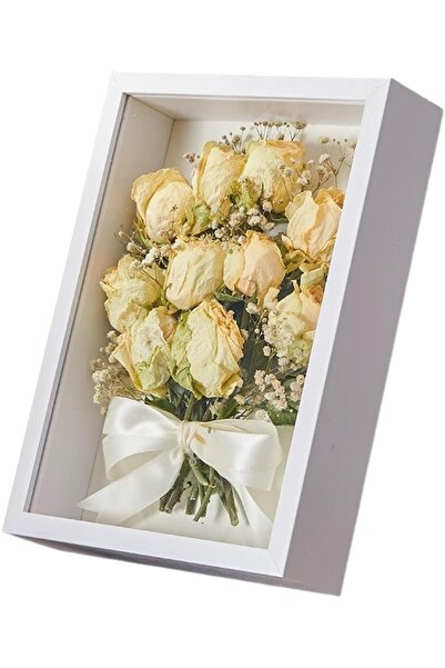 BIGTHREE 3D Photo Frame, Flowers Shadow Box Display Case, HD Glass Wooden White Hollow Photo Frame