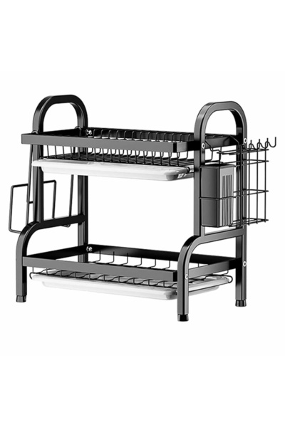 Aptel Uscator vase, 2 niveluri, otel inoxidabil, negru, 25 cm