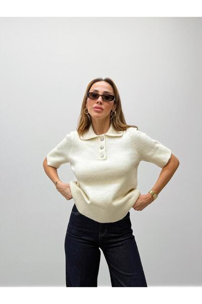 Maldia Shop Women's Lina Polo Neck Stone Cream Knitwear Sweater