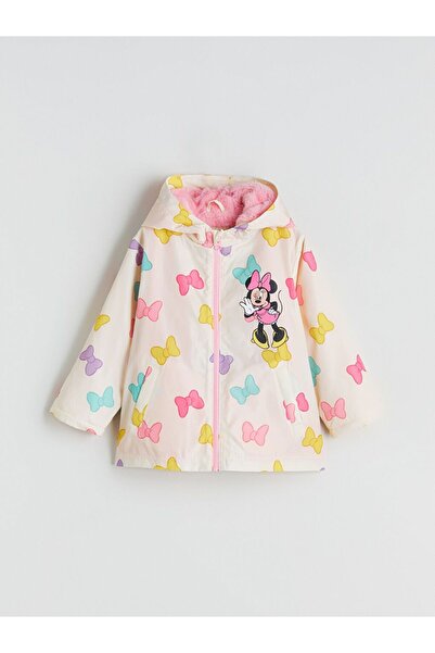 LC Waikiki Kapüşonlu Minnie Mouse Baskılı Kız Çocuk Mont
