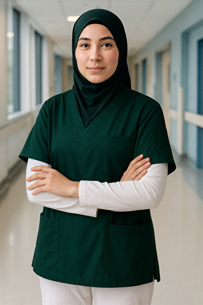 mirach Hijab Scrubs Wide Fit 4 Pocket Long Oversized Model 1. Quality Fabric Comfortable Working Uniform