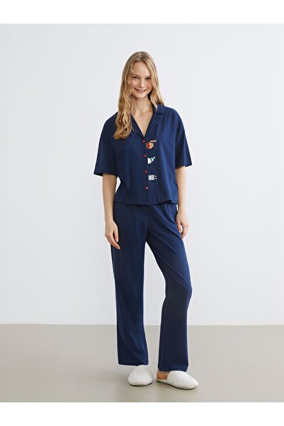 LC Waikiki Gömlek Yaka Baskılı Kadın Pijama Takımı