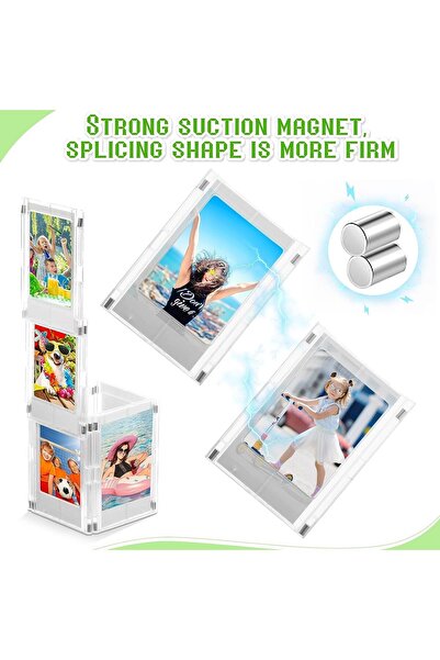 AZONEE Magnetic Photo Frames (4-Pack) - Clear ABS Magnetic Mini Frames for Instax