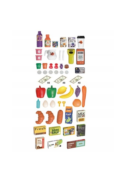 Matadi Yellow/Green interactive supermarket set with trolley and 65 accessories included, refrigerator