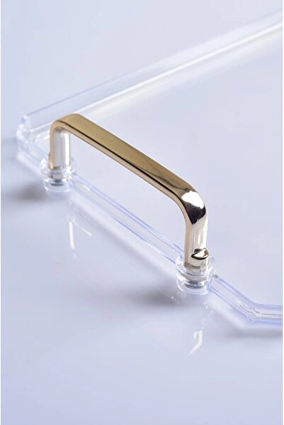 ŞURA MUTFAK 6 Pieces Turkish Coffee Presentation Tray with Gold Handles |   6-Piece Stylish Set 25X17Cm Transparent