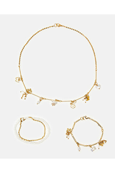 REDTAG قلادة وأساور مزينة بالذهب للبنات (3 قطع)