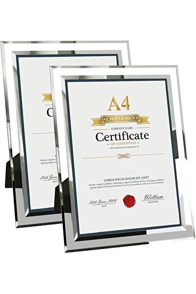 Generic Silver A4 Picture Frame Glass Certificate/Diploma Frame Photo Display Stand (2PCS)