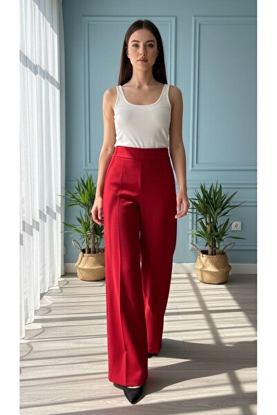 Eight Fashion Women's Comfortable High Waist Palazzo Burgundy Trousers
