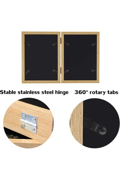 BananaHome 5x7 Double Folding Wooden Photo Frame, Holds Two 5x7 Photos (Wood Grain)