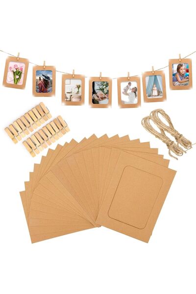 AZONEE ٢٠ مجموعة من إطارات الصور الورقية، إطارات صور من ورق كرافت مقاس ٤×٦ بوصة مع خيوط ومشابك خشبية