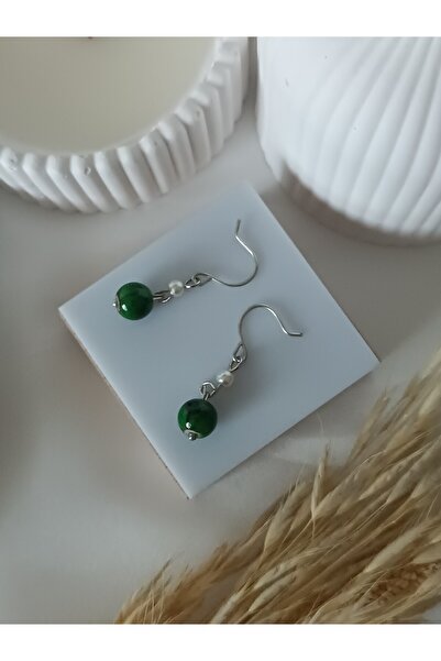 La fee aksesuar White Pearl Beads Green Bead Pearl Women Earrings Gift