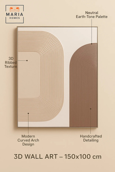 MARIA HOMES Neutral Textured Abstract Wall Art – Modern Curved Line Decor for Living Room & Bedroom - 100*150CM