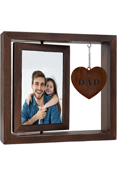 Generic Dad Picture Frame with Heart Pendant – 4x6 Double-Sided Wooden Photo Frame