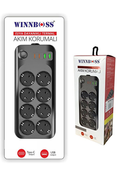 Lunitech 10'lu 2 Metre Kablolu 2USB+2TYPE-C Girişli Akım Korumalı Grup Priz